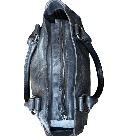 Frye Leather Satchel Shoulder Bag Gray Purse Tote Handbag Med Crossbody Silver - Picture 7 of 16